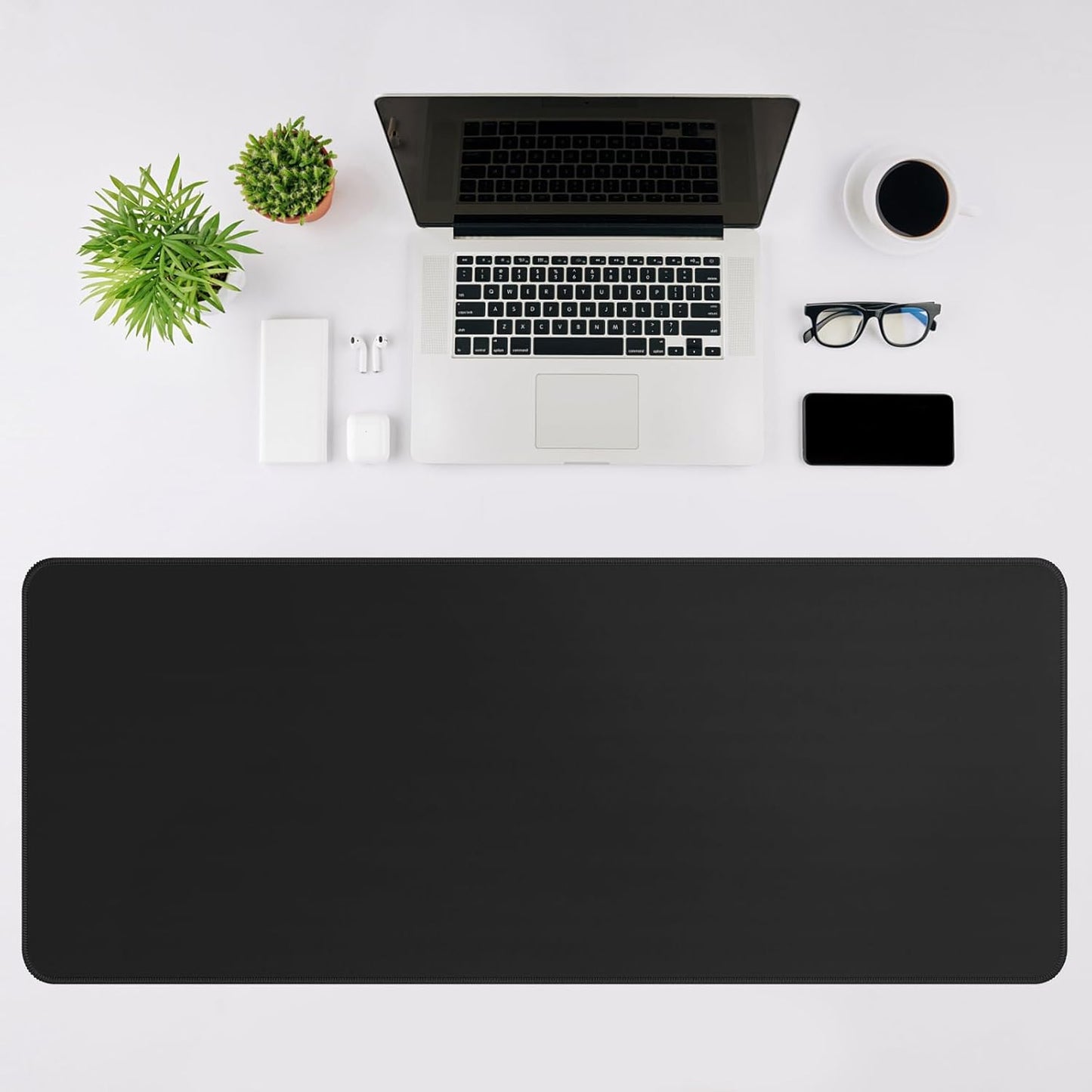 Black Mouse Pad Gaming Keyboard Pad 31.5 X 11.8 in Large Computer Mouse Pad with Anti-Slip Rubber Base and Stitched Edges, Extended Mouse Mat for Gaming Working