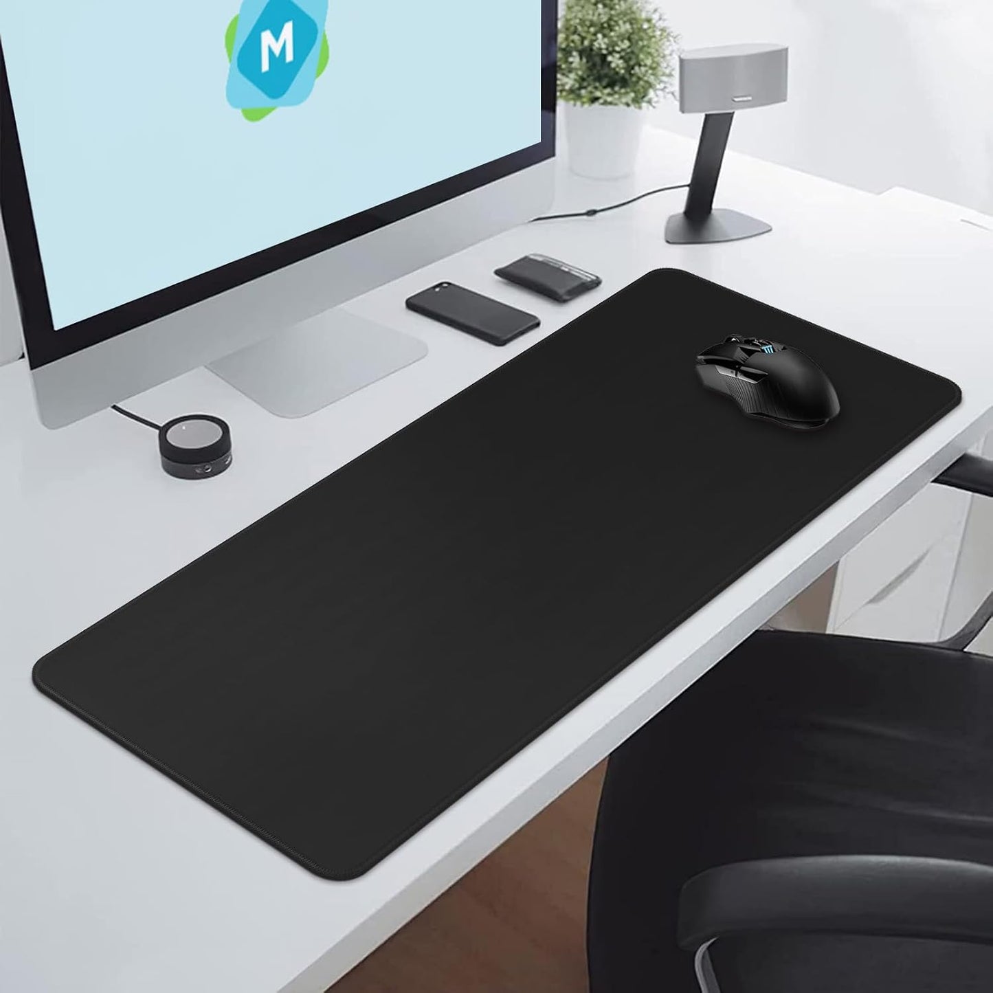 Black Mouse Pad Gaming Keyboard Pad 31.5 X 11.8 in Large Computer Mouse Pad with Anti-Slip Rubber Base and Stitched Edges, Extended Mouse Mat for Gaming Working