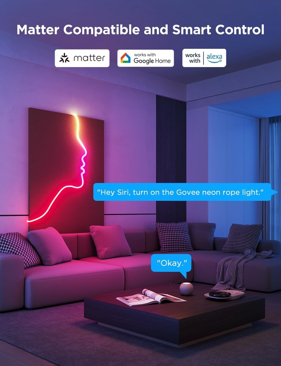 RGBIC Neon Lights, LED Smart Neon Rope Light 2 Works with Matter, Alexa, Google Assistant, Custom DIY Neon Strip Lights for Bedroom and Holiday Decor, Softer Material, 32.8Ft, White