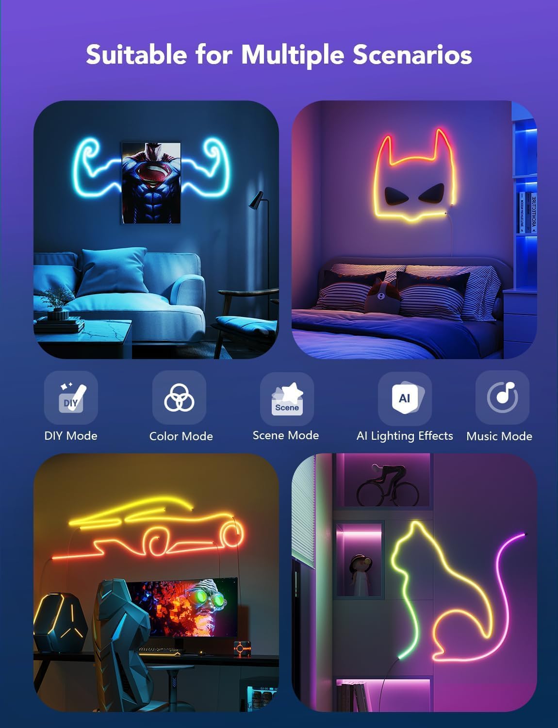 RGBIC Neon Lights, LED Smart Neon Rope Light 2 Works with Matter, Alexa, Google Assistant, Custom DIY Neon Strip Lights for Bedroom and Holiday Decor, Softer Material, 32.8Ft, White