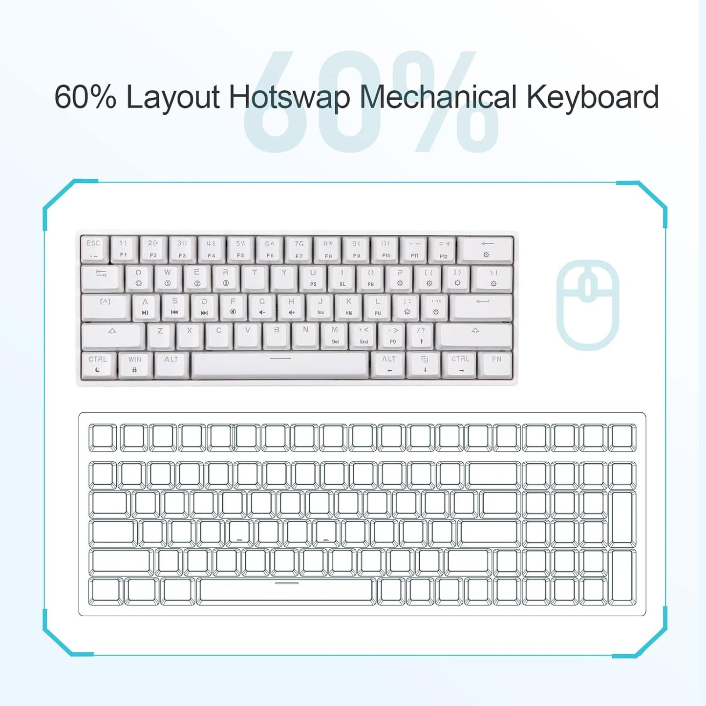 SKYLOONG GK61 SK61 61 Keys Hot Swappable 60% Mechanical Keyboard with RGB Backlit, Doubleshot ABS Keycaps, Dustproof for Win/Mac/Gamers(Gateron Optical Red, White