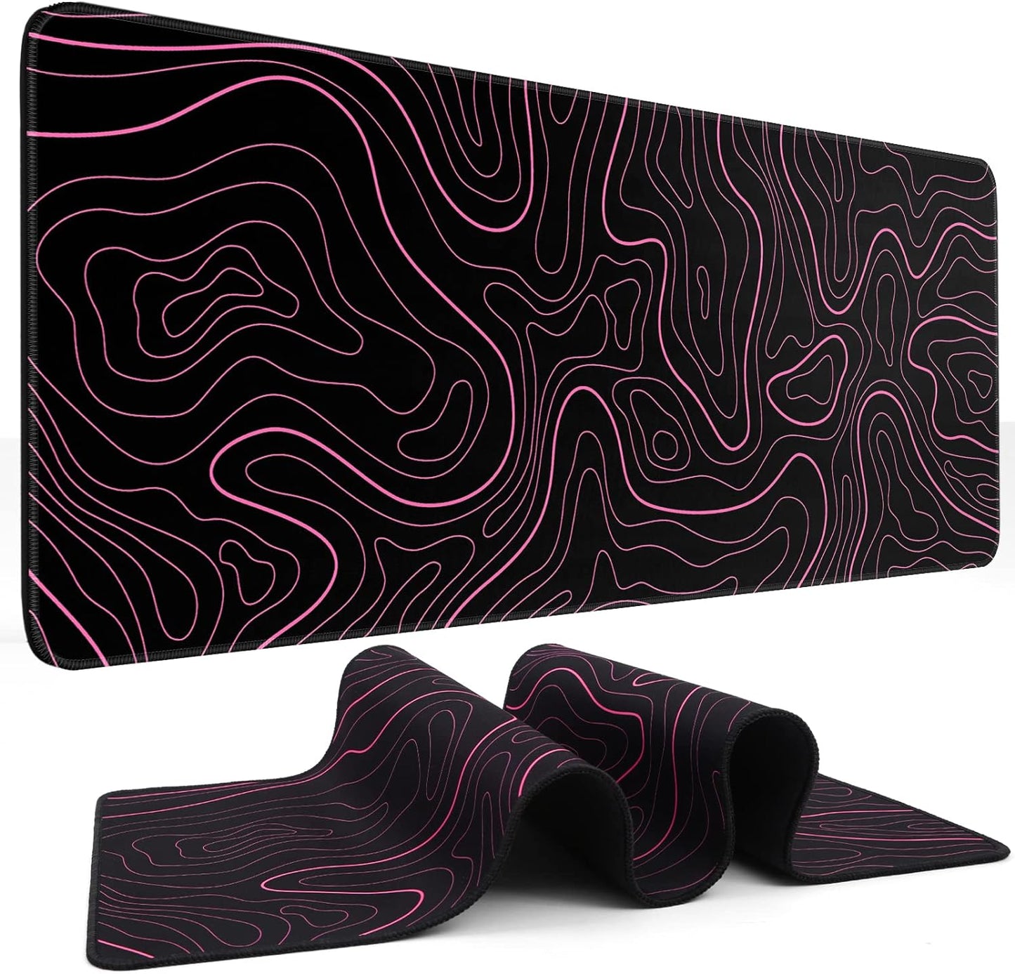 Black Mouse Pad Gaming Keyboard Pad 31.5 X 11.8 in Large Computer Mouse Pad with Anti-Slip Rubber Base and Stitched Edges, Extended Mouse Mat for Gaming Working
