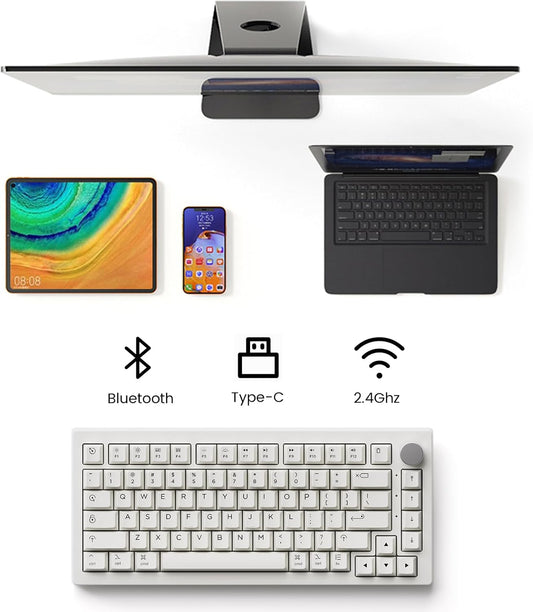 5075B plus Air 75% Mechanical Keyboard Gasket Mount Hot Swappable RGB Wireless/Bluetooth/Wired Gaming Keyboard with PBT Dye-Sub Cherry Profile Keycaps for Mac/Win/Web（V3 Piano Pro Switch）