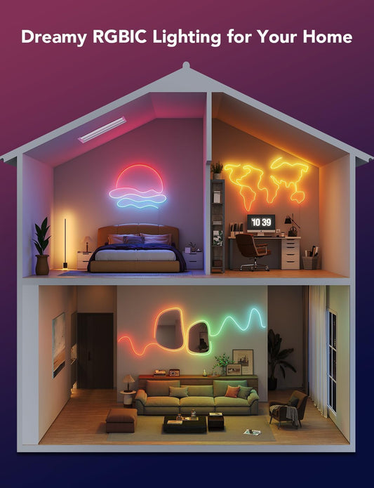 RGBIC Neon Lights, LED Smart Neon Rope Light 2 Works with Matter, Alexa, Google Assistant, Custom DIY Neon Strip Lights for Bedroom and Holiday Decor, Softer Material, 32.8Ft, White