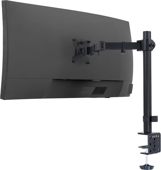 Single 13 to 38 Inch Ultrawide Monitor Arm Desk Mount, Regular Screens up to 32 Inches, 22 Lbs Capacity, Fully Adjustable Stand with C-Clamp and Grommet Base, Black, STAND-V001